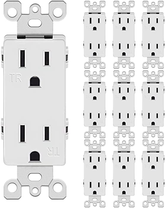 Micmi Outlet Decora Duplex Receptacle, 15 Amp, 125 Volt, Tamper Resistant, Grounding UL listed White, (15A outlet 10pack)