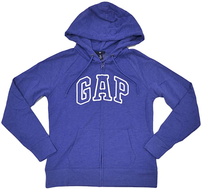 GAP Womens Fleece Arch Logo Full Zip Hoodie (Heather Blue, X-Large)