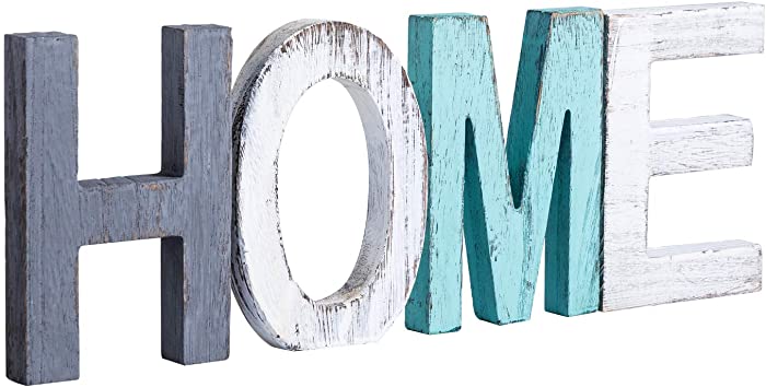 Y&ME Rustic Wood Home Sign, Decorative Wooden Block Word Signs, Freestanding Wooden Letters, Rustic Love Signs for Home Decor 16.5 x 5.9 Inch, Multicolor