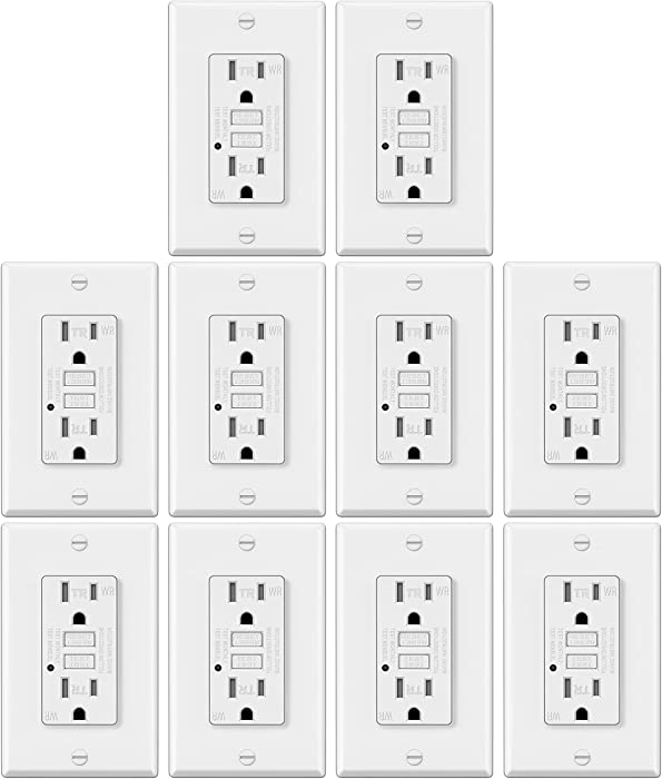 10 Pack - ELECTECK 15A/125V Tamper Resistant GFCI Outlets, Decor GFI Receptacles with LED Indicator, Residential and Commercial Grade, ETL Certified, White