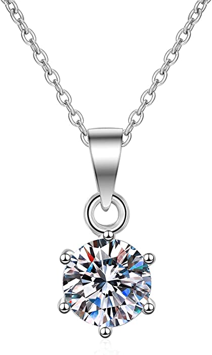Moissanite Pendant Necklace for Women,1ct-2ct DF Color, 925 Sterling Silver with 18K White Gold Plated, Include Jewelry Box,with Certificate