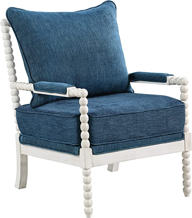 OSP Home Furnishings Kaylee Spindle Accent Chair, 26.5” W x 32.25” D x 37” H, White Frame with Navy Fabric