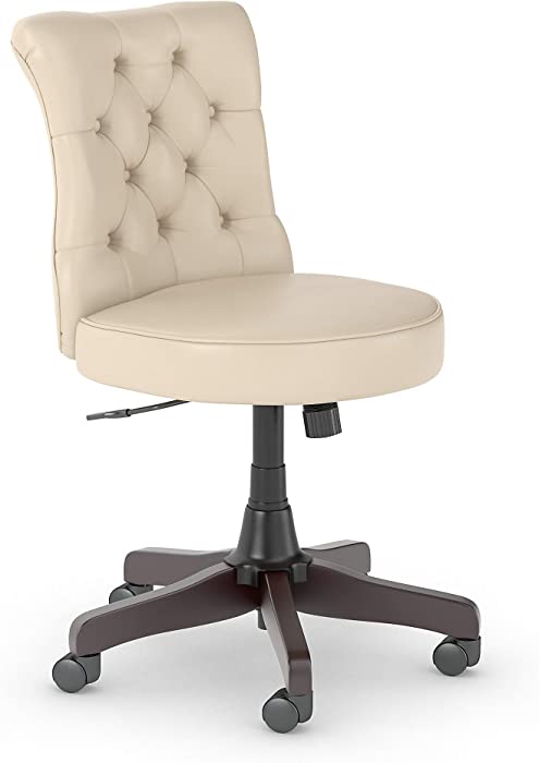 Bush Furniture Fairview Mid Back Tufted Office Chair in Antique White Leather