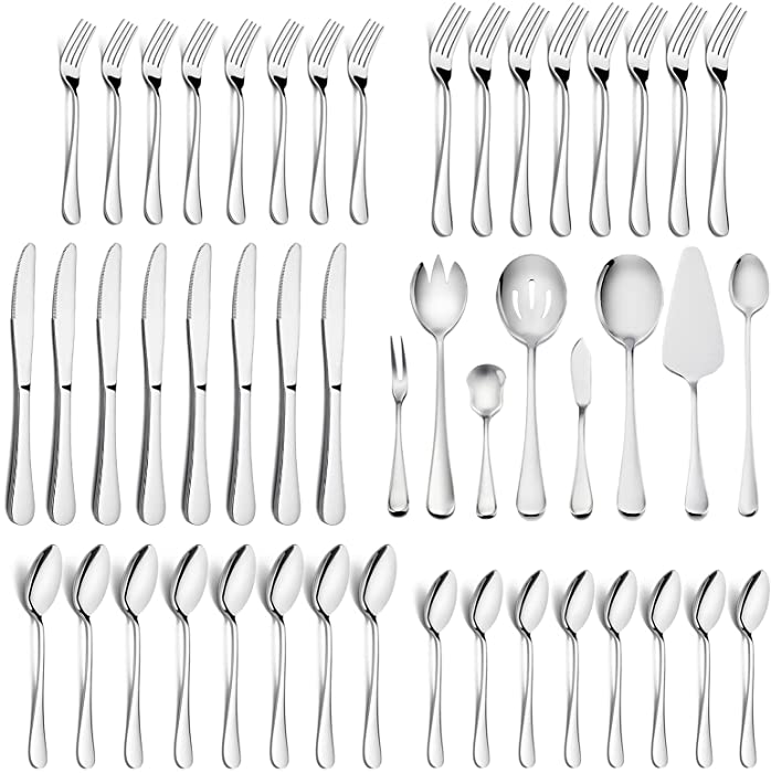 68 Pieces Silverware Set with Serving Set, HaWare Stainless Steel Modern Flatware Eating Utensils Set, Includes Forks/Spoons/Dinner Knives, Service for 12, Mirror Polished, Dishwasher Safe