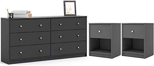 Home Square 3 Piece Dresser and Nightstand Bedroom Set in Gray