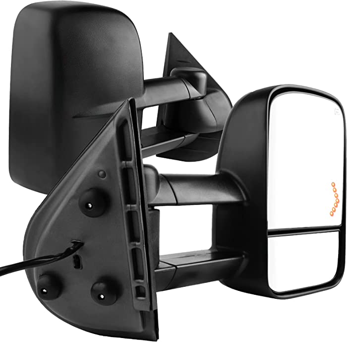AUTOSAVER88 Tow Mirrors Compatible with 2007-2014 Chevy Silverado GMC Sierra, Power Heated Driver and Passenger Side Replacement Towing Mirror Set with Turn Signal and Dual Glass
