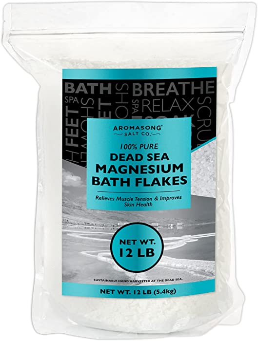 Aromasong Raw Magnesium Flakes from The Dead Sea, 12 LB - Muscle Relaxing Magnesium Chloride Bath Salts Soak for Headaches, Stress & Leg Discomfort
