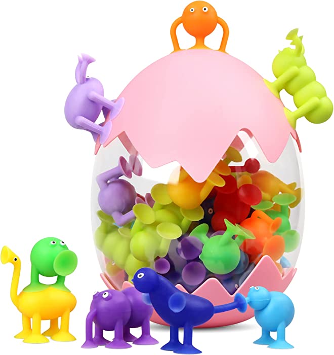 ZEIZRWK Suction Toys, 36PCS Kids Suction Cup Toys Silicone Building Blocks with Eggshell Storage,Suction Bath Toys for 3 4 5 6 7 8 Year Old Boy Girls