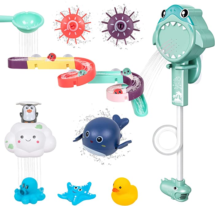 Treetoi Toddler Shower Toys Electric Shark Bath Shower Head for Kids Baby Bath Sprayer Bathtub Toys Pool Floating Toys Bathing Time Gifts for Kids