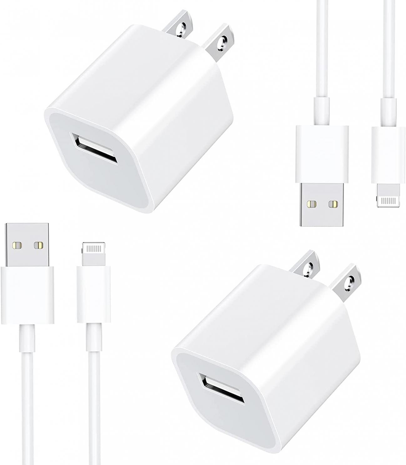 [Apple MFi Certified] iPhone Fast Charger, GEONAV 2 Pack 3FT Lightning to USB Quick Charging Data Sync Transfer Cable with USB Power Rapid Wall Charger Travel Plug Compatible for iPhone/iPad/AirPods