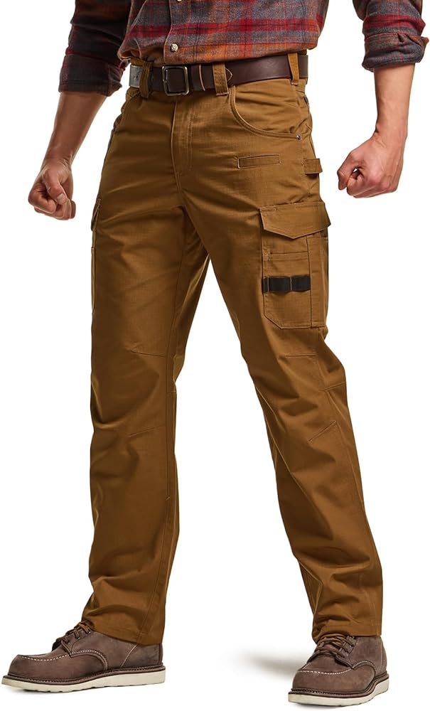 CQR Men's Ripstop Work Pants, Water Resistant Tactical Pants, Outdoor Utility Operator EDC Straight/Cargo Pants