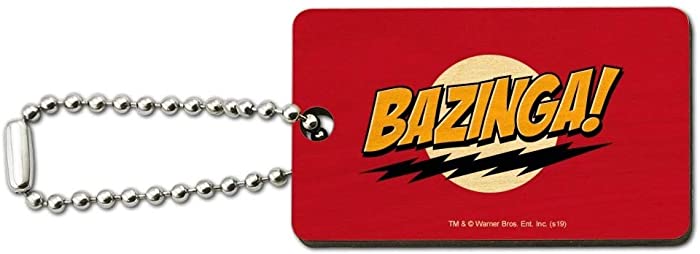 The Big Bang Theory Sheldon Bazinga Wood Wooden Rectangle Keychain Key Ring