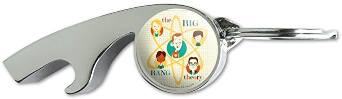 Big Bang Theory Retro Art Keychain Chrome Plated Metal Whistle Bottle Opener