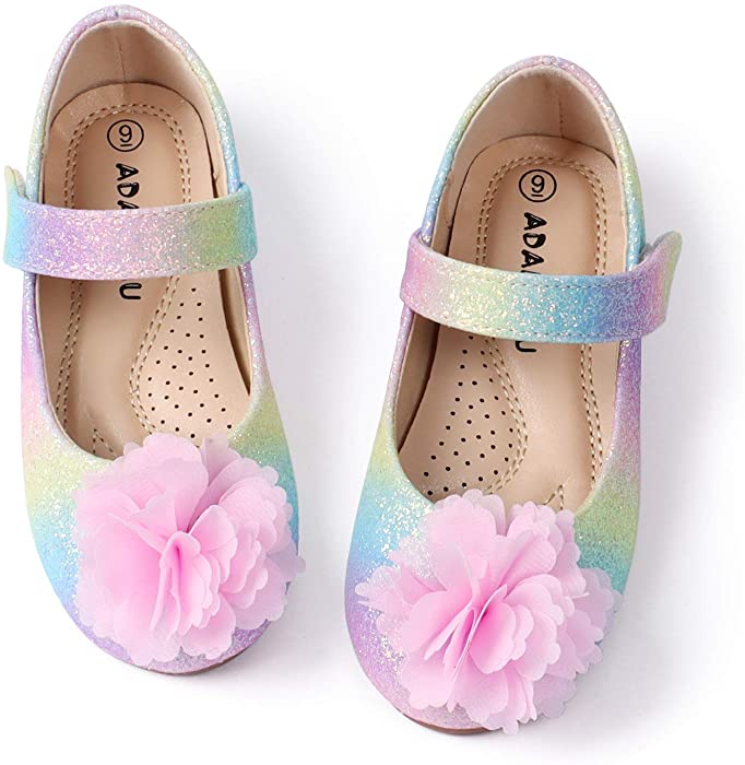 ADAMUMU Grils Dress Shoes Flower Girl Shoes for Weeding Cute Toddler Mary Jane Shoes Casual Lace Flore Ballet Flat, and 12 Sizes