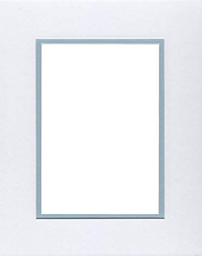 Pack of (2) 16x20 Double Acid Free White Core Picture Mats Cut for 11x14 Pictures in White and Sheer Blue