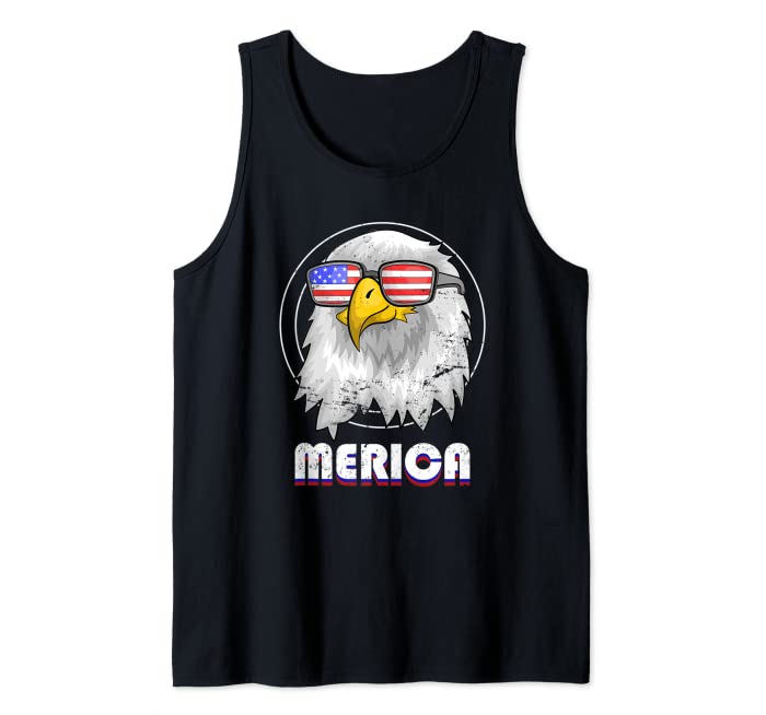 American Pride Merica USA Flag Sunglasses Cool Bald Eagle Tank Top