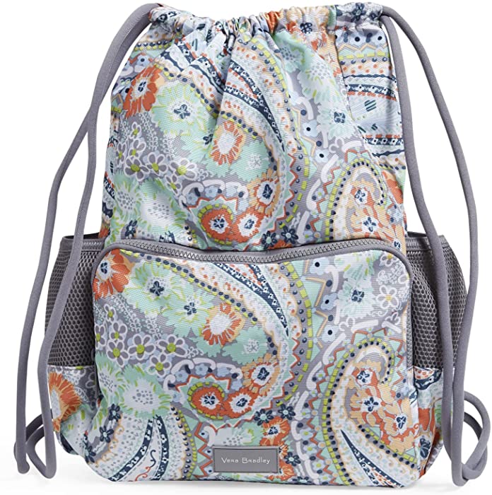 Vera Bradley Recycled Lighten Up Reactive Deluxe Drawstring Backsack Backpack, Citrus Paisley