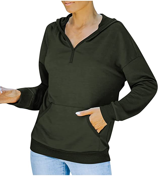 YRAETENM Sweatshirt for Women Solid Color Hoodies Casual Long Sleeve Tops Plus Size Teen Girls Pullover with Pocket