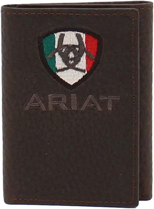 Ariat Men's Brown Leather Trifold Wallet with Mexico Flag Logo