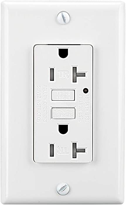 LEOD 20A 125V Self-Testing GFCI Outlet with Green LED Indicator Light, 2 Pcs Free WallPlate and Screws Included, Tamper-Resistant Auto-Test GFCI Socket, White, ETL/cETL Listed (1 Pack)