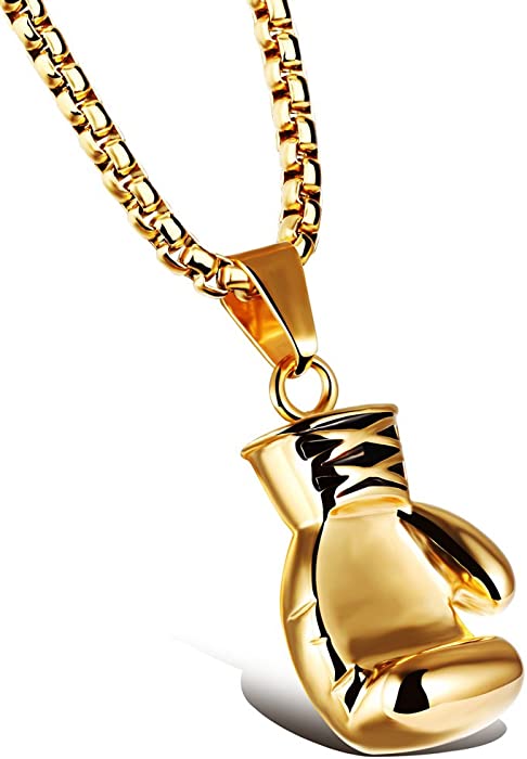 Hamoery Men Women Punk Stainless Steel Boxing Glove Chain Pendant Necklace