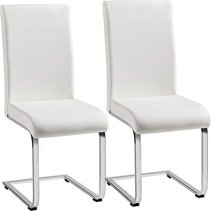 Yaheetech Dining Chairs High Back PU Leather Side Chairs Dining Living Room Chairs Upholstered Armless Chair with Metal Legs Home Kitchen Furniture Modern Set of 2, White