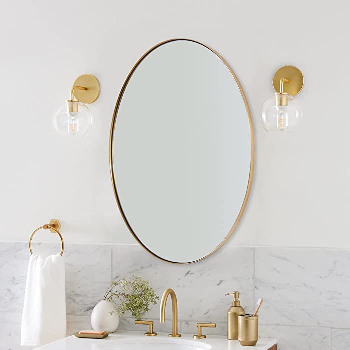 ANDY STAR Oval Gold Mirror, 22x30’’ Brushed Gold Oval Mirror for Bathroom, Oval Wall Mirror for Btahroom Gold Vanity Mirror in Stainless Steel Frame Wall Mount Horizontal or Vertical