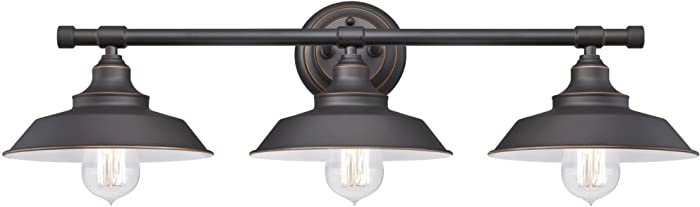 Westinghouse Lighting 6343400 Iron Hill Three-Light Indoor Wall Fixture, Finish with Highlights and Metal Shades, 3, Oil Rubbed Bronze/White