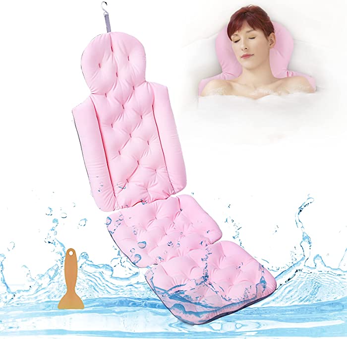 Bath Tub Cushion, Full Body Bath Pillow ​with 10 Non-slip Suction Cups and Storage Bag, Soft and Thick for Head Neck Shoulder Back and Butt
