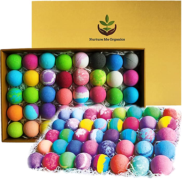 Natural Bath Bombs Gift Set - 40 Large Nurture Me Organic Bath Bombs for Women Men & Kids! Infused with Essential Oils! Bulk Individually Wrapped Bath Bomb Set. 40 Unique Aromatherapy Spa Bombs!