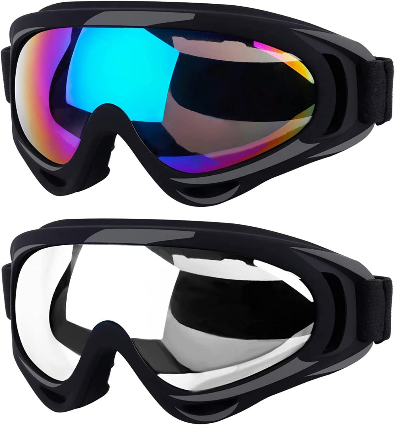 Elimoons Ski Goggles, 2 Pack Snowboard Goggles for Men Women Kids,Anti-fog UV Protection Snow Motorcycle Goggles Youth Adult