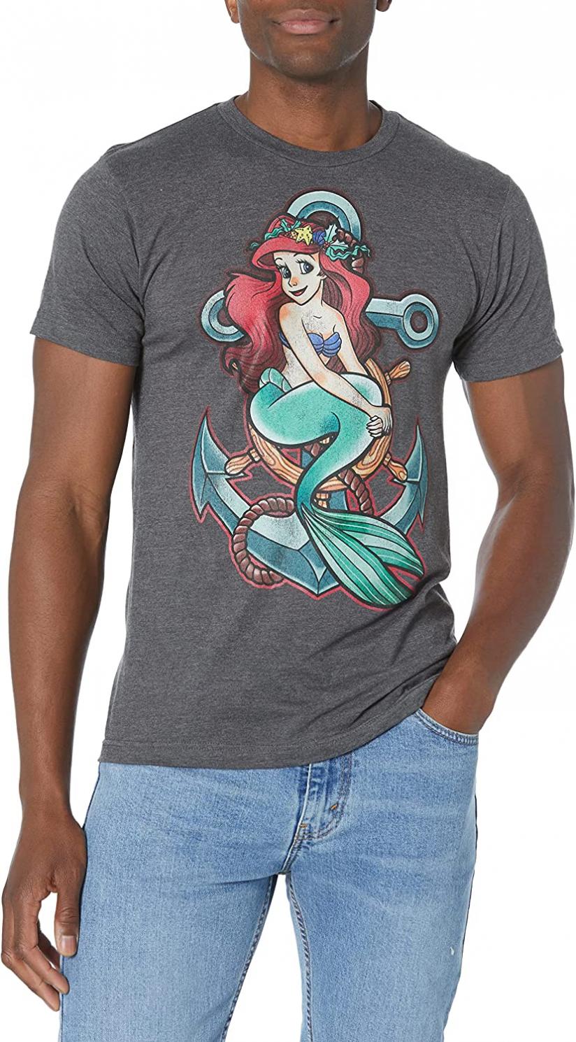 Disney Men's Little Mermaid Ariel Anchor Graphic T-Shirt