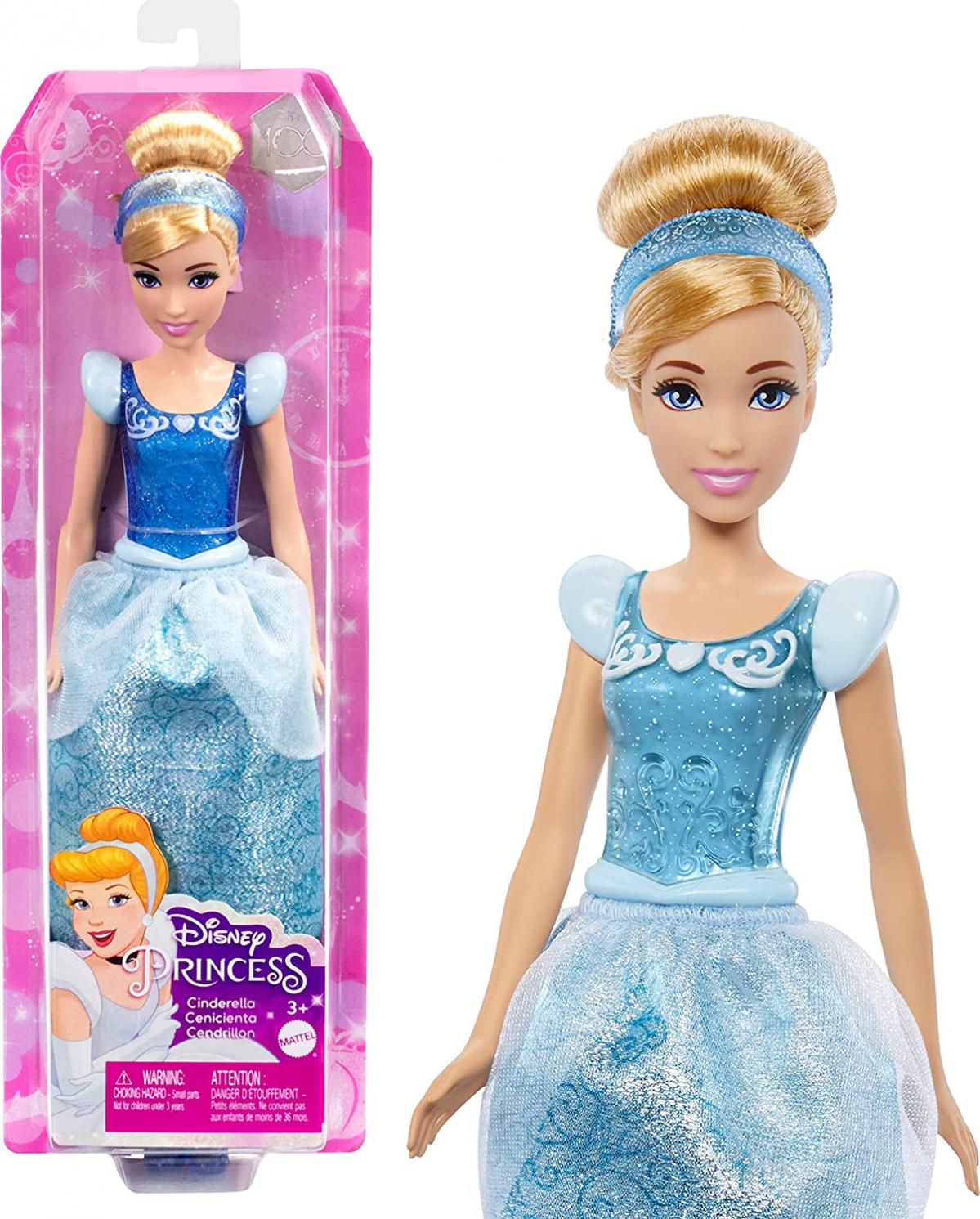 Disney Princess Cinderella Fashion Doll, New for 2023, Sparkling Look with Blonde Hair, Blue Eyes & Hair Accessory