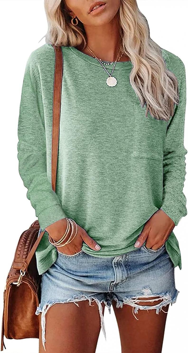 NEYOUQE Womens Summer Fall Basic Plain Tees Shirt Long/Short Sleeve T Shirts Casual Comfy Tops Trendy T-Shirts(S-XXL)