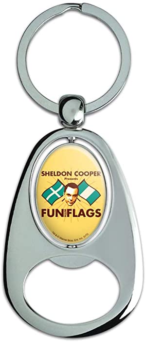 Graphics and More Big Bang Theory Sheldon Cooper Fun with Flags Keychain Chrome Metal Spinning Oval Bottle Opener