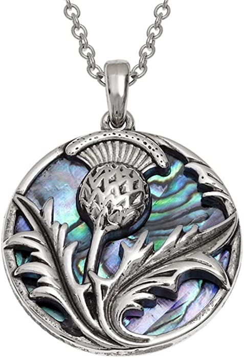 Talbot Fashions Tide Jewellery Inlaid Blue Paua Shell Scottish Thistle Pendant Necklace