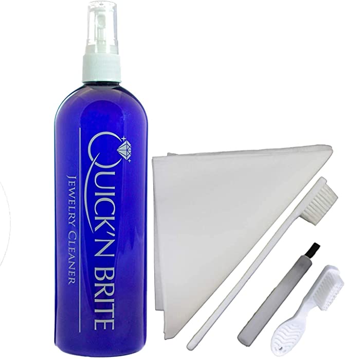 Quick N Brite Jewelry Cleaner Kit for Diamonds, Silver, Gold, Costume, and more, 5 Piece Set, 16 Oz