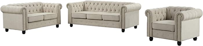 Morden Fort Couches for Living Room, Sofas for Living Room Furniture Sets, Chair, Couch and Sofa 3 Pieces, Fabric, Beige