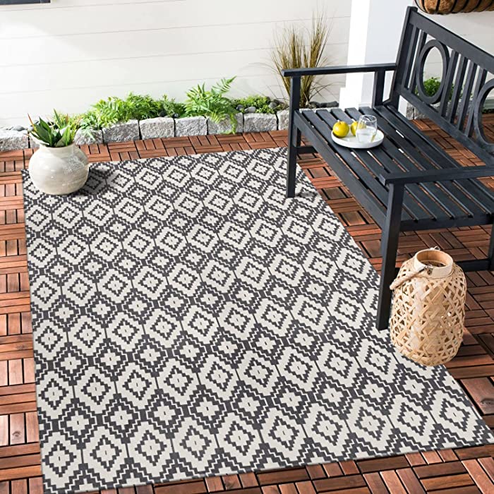 Uphome Indoor Outdoor Rug 5' x 7' Gray Farmhouse Patio Rug Hand Woven Moroccan Cotton Area Rug Modern Boho Geometric Machine Washable Carpet for Entryway Bedroom Living Room