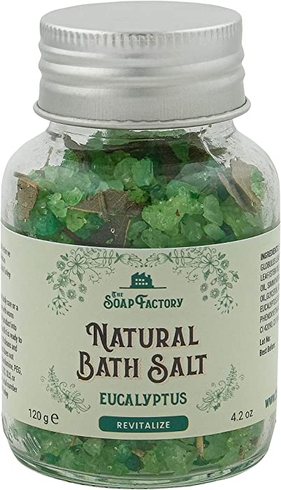 The Soap Factory Eucalyptus Bath Salt 4.2 oz (120 g) Glass Jar - 100% Natural - Mineral-Rich Bath Salt Scrub with 100% Pure Essential Oils - Luxury Detox