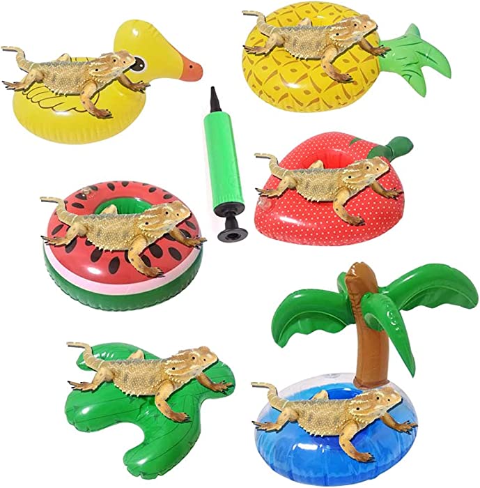 YELL 6 Pcs Bearded Dragon Lizard Bathe Float Bathtub Toy ,Bathtub Shower Games Toys(Including an Inflator)