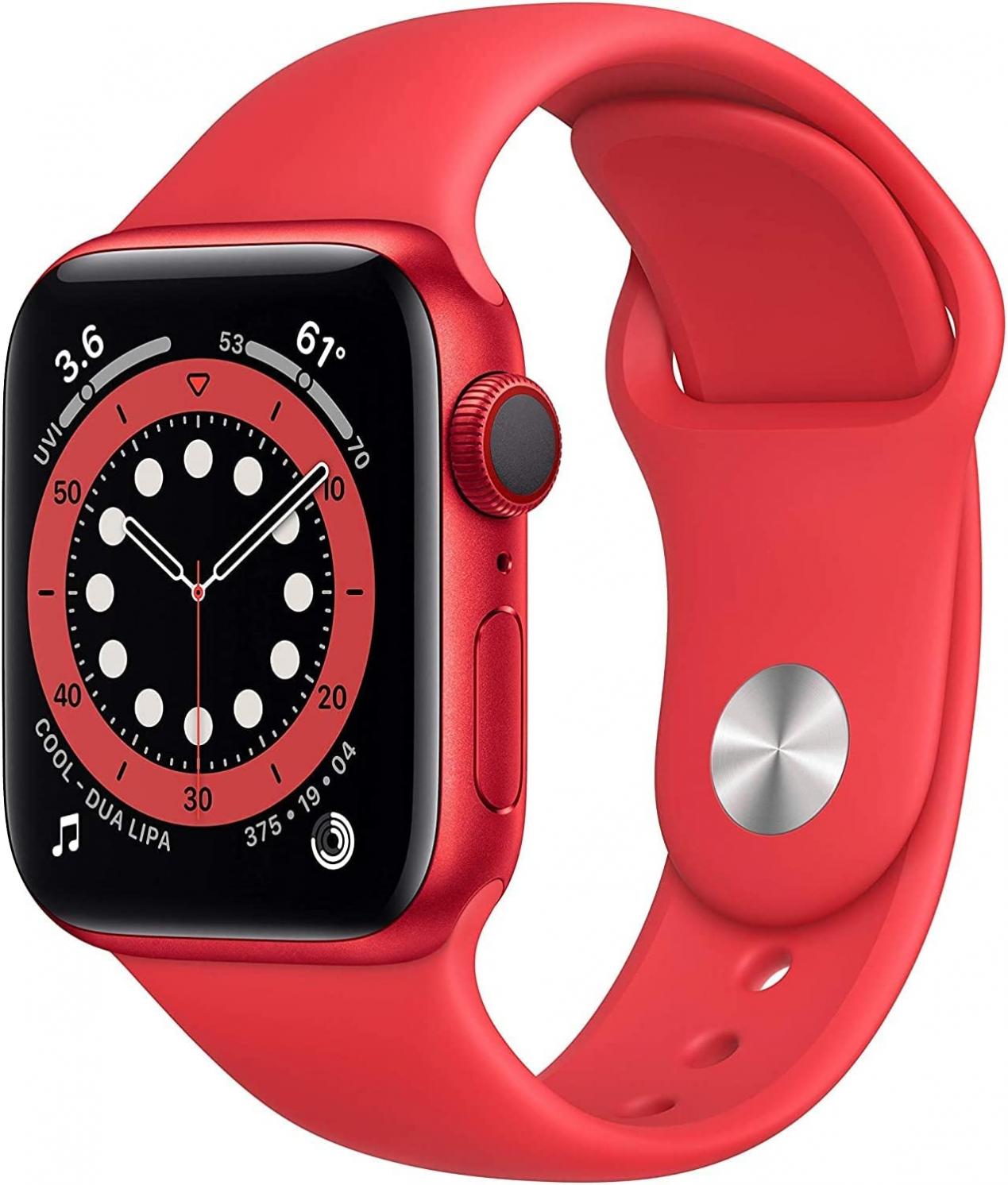 Apple Watch Series 6 (GPS + Cellular, 44mm) - (Product) RED Aluminum Case with RED Sport Band (Renewed)