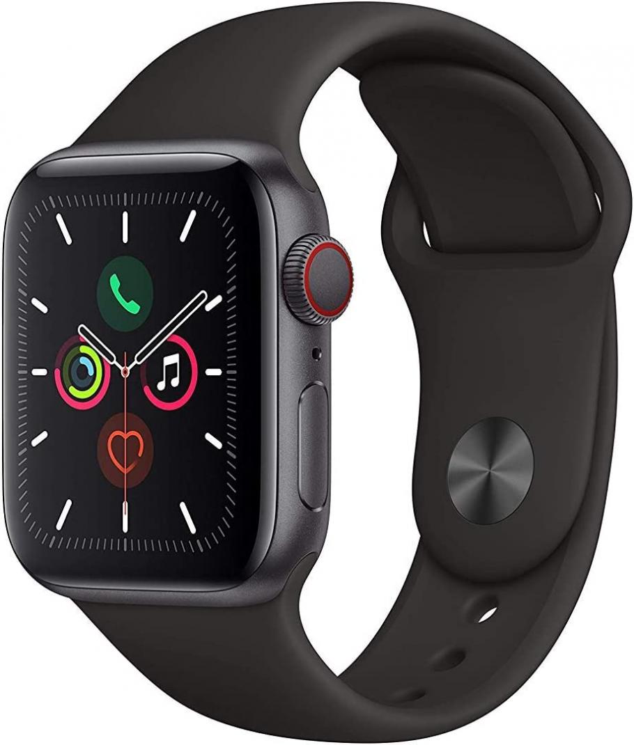 Apple Watch Series 5 (GPS + Cellular, 40MM) Space Black Stainless Steel Case with Black Sport Band (Renewed)