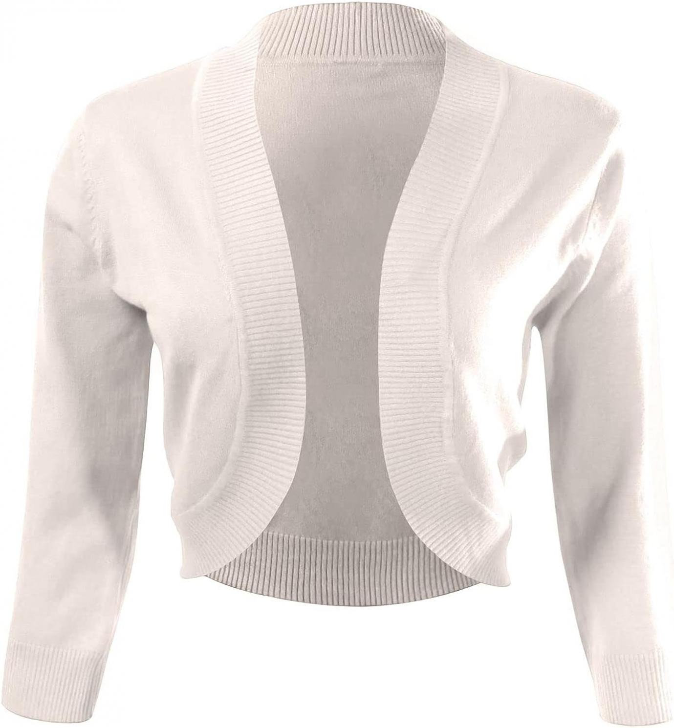 Allsense Women's 3/4 Sleeve Cropped Open Front Bolero Shrug Cardigan Sweater Jacket