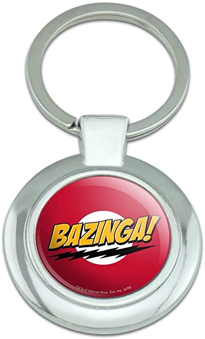 The Big Bang Theory Sheldon Bazinga Keychain Classy Round Chrome Plated Metal