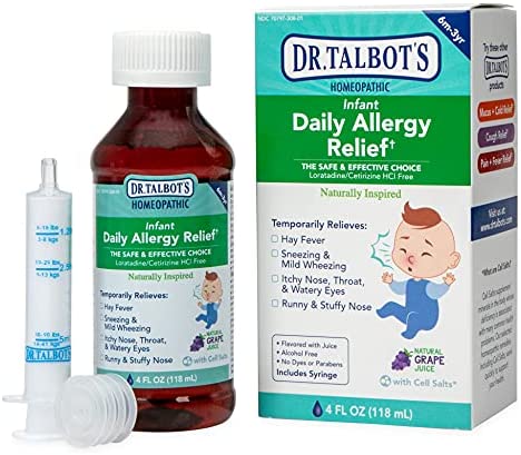 Dr. Talbot's Infant Daily Allergy Relief Liquid Medicine, Naturally Inspired for Babies, Includes Syringe, Grape Juice Flavor, Purple, 4 Fl Oz, 2 Count