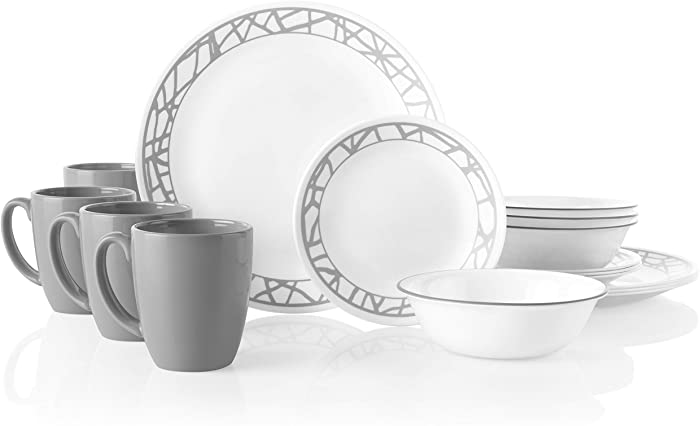 Corelle 3695 16-Piece Dinnerware Set Service for 4, Chip Resistant, Glass, Marble Lines, Vitrelle