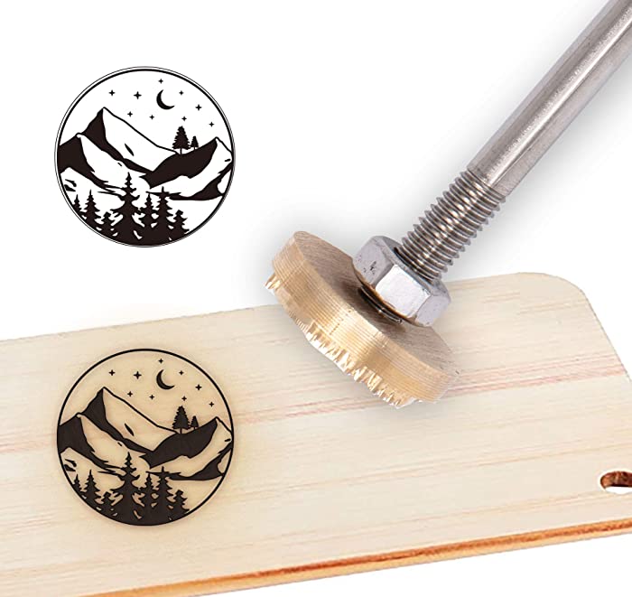 OLYCRAFT Wood Branding Iron Custom Logo Leather Branding Iron Stamp BBQ Heat Stamp with Wood Handle for Woodworking and Handcrafted Design - Evening Mountain (1x1”)
