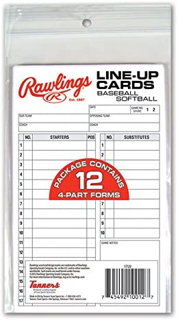 Rawlings 4-Part Carbonless Baseball & Softball Lineup Cards