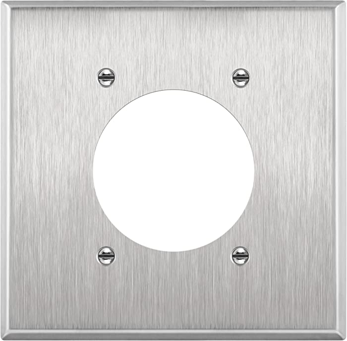 ENERLITES 2.125" Diameter Single Hole Receptacle Outlet Metal Wall Plate, Corrosive Resistant, Size 2-Gang 4.50" x 4.57", 7792, 430 Stainless Steel, UL Listed, Silver, Stainless-Steel